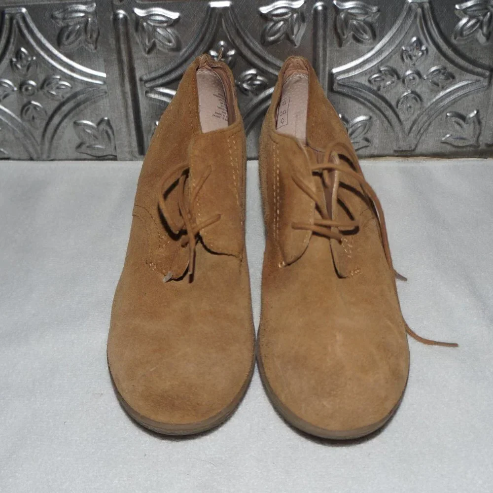 Land's End Womens Size 8.5B BROWN Chakka Suede Leather Wedge Ankle Booties